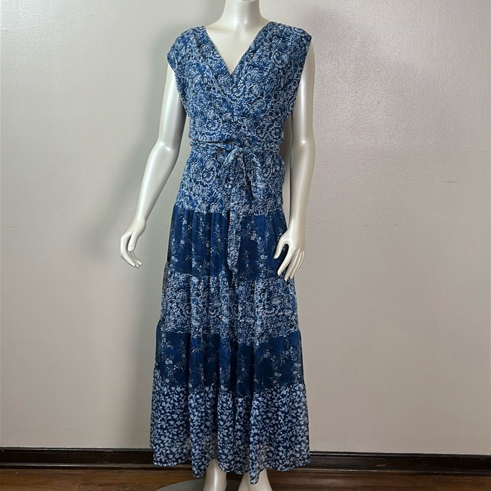 Plus size women’s Lauren Ralph Lauren Adnan Floral Maxi Dress Blue 18 tiered - Picture 5 of 14